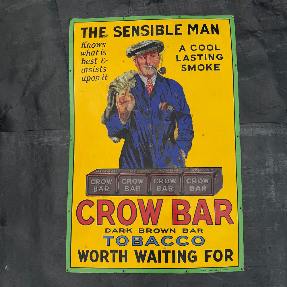 Lot 176: Crow Bar Tobacco 'The Sensible Man' Enamel Advertising Sign
