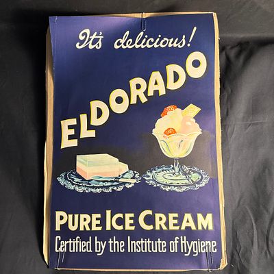 Eldorado Pure Ice Cream Cardboard Advertising Poster. Eldorado Pure Ice Cream mid-century 
