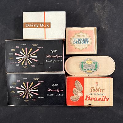 Fuller's Tobler Cardboard Confectionery and Chocolate Boxes. Six vintage cardboard chocolate 