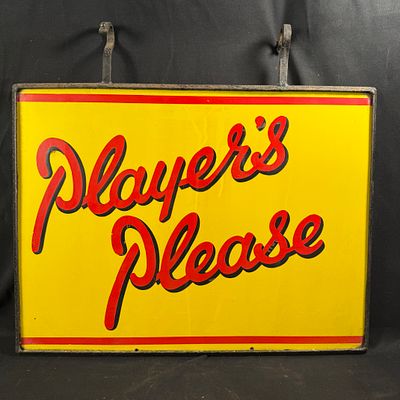 John Player and Sons Double-Sided Enamel Advertising Sign. Bright yellow field with red Player's 