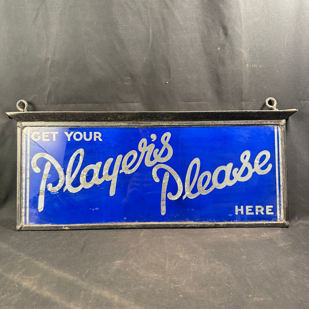 Lot 170: Player's Please Reverse-Painted Glass and Metal Advertising Sign