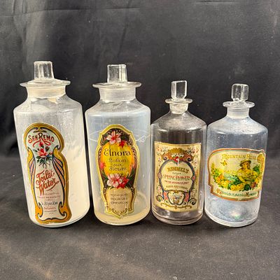 Apothecary and Perfume Bottles Collection. Collection of four antique decorative perfume bottles 