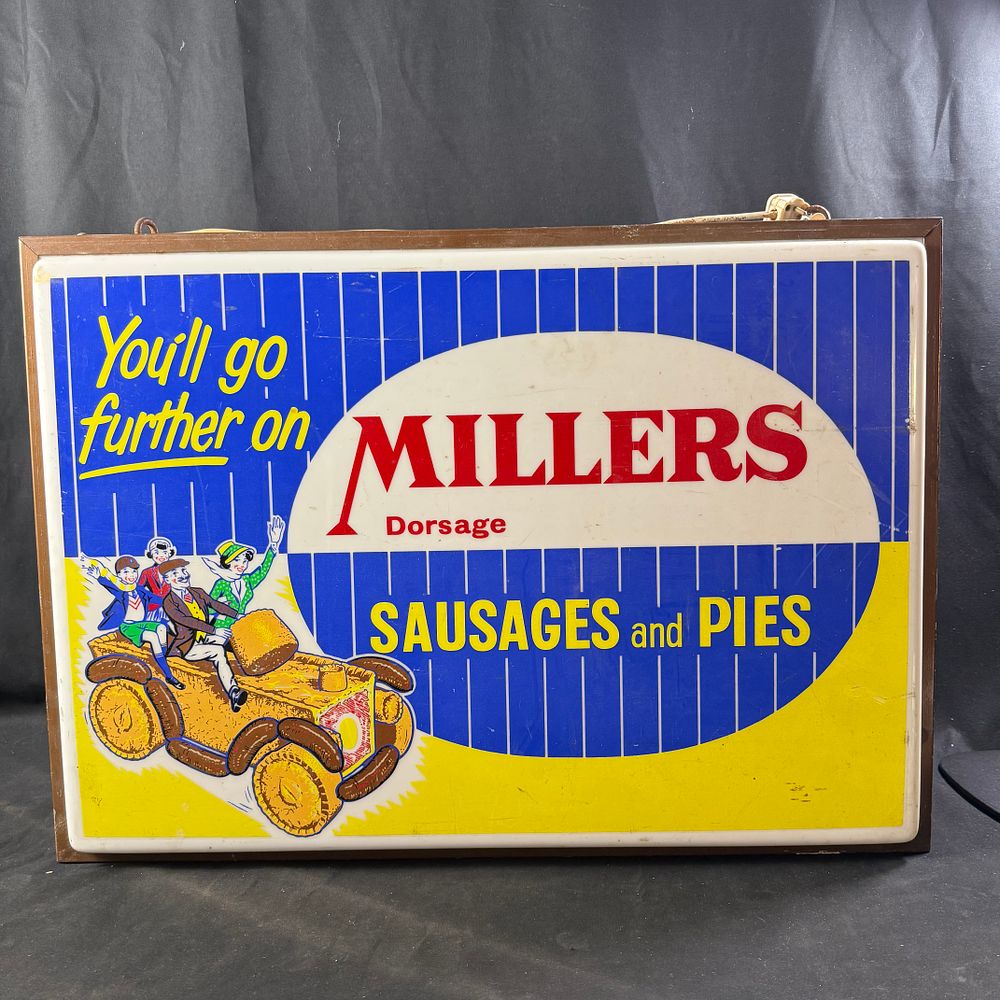 Lot 171: Millers Dorsage Illuminated Plastic and Metal Advertising Box Sign