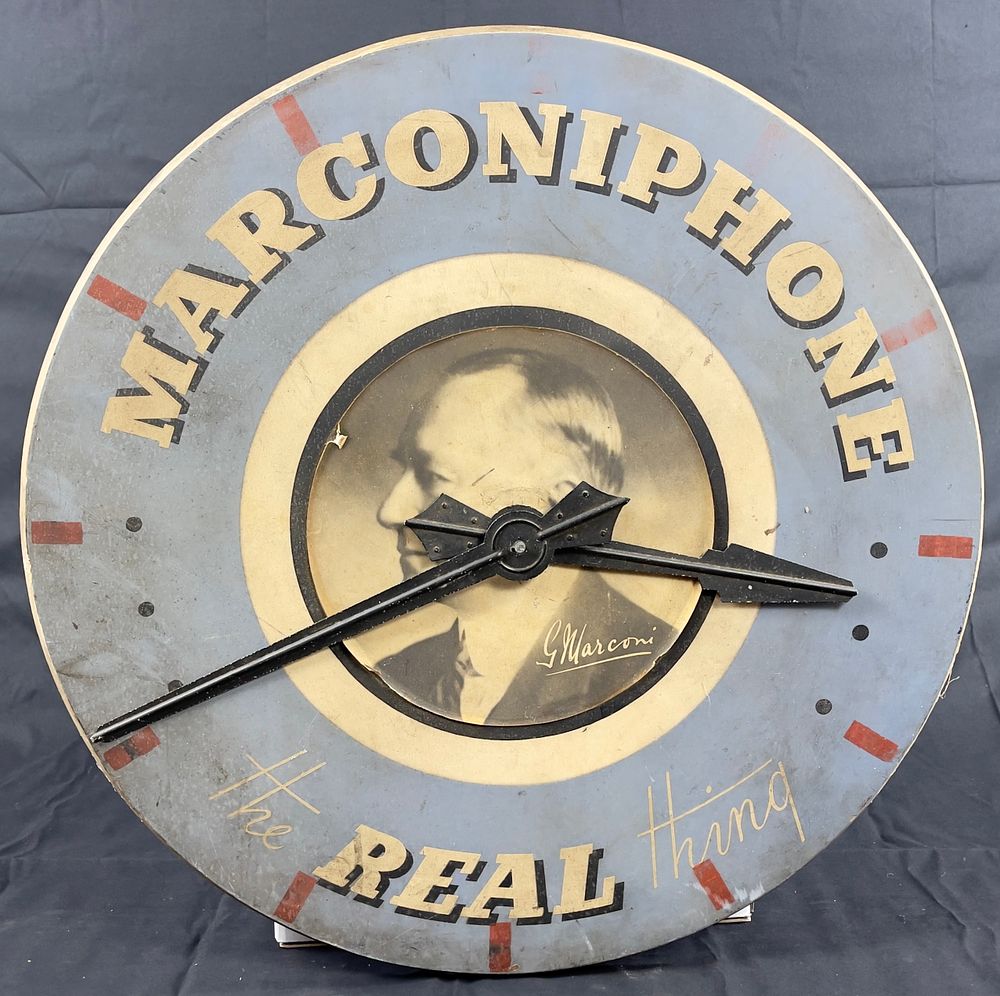 Lot 158: Marconiphone Wooden Clock sign