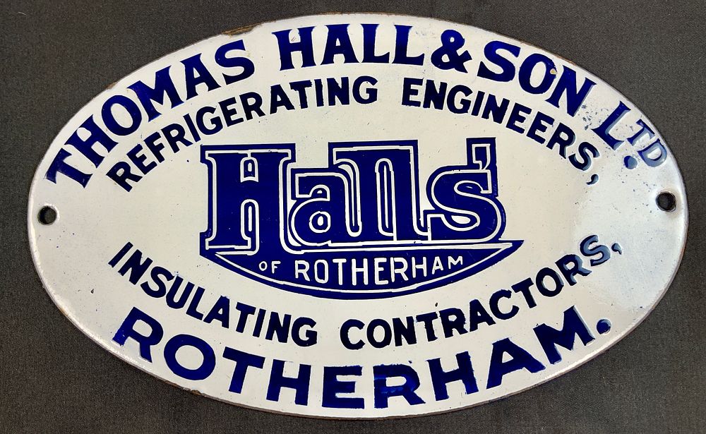 Lot 192: Halls' of Rotherham Insulating Contractors Enamel Sign