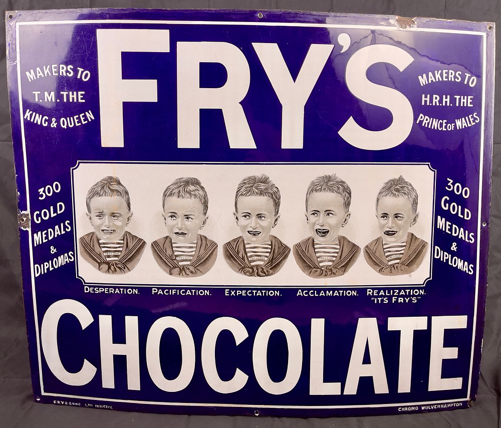 Lot 198: Frys Chocolate 5 Boys Enamel Sign