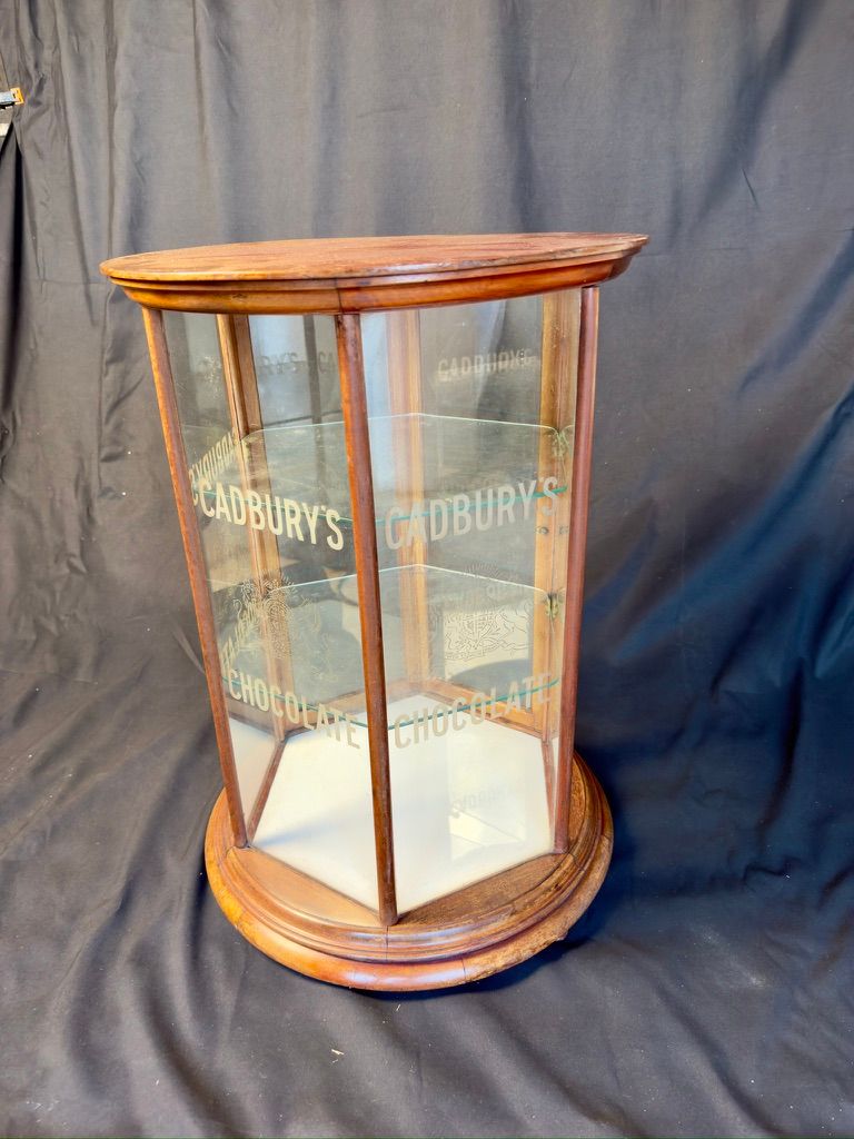 Lot 204: Cadbury's Chocolate Hexagonal Wood & Glass Cabinet