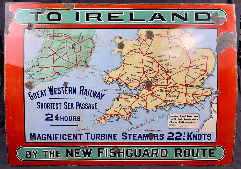 Lot 216: ‘To Ireland’ Great Western Railway enamel sign