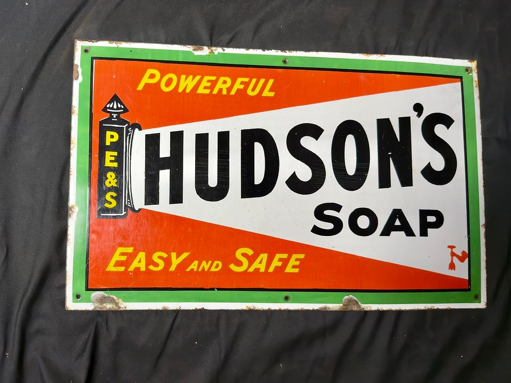 Lot 217: Hudson's soap Enamel Sign
