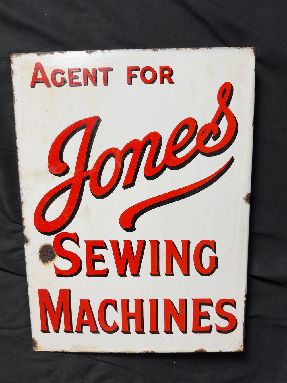 Lot 253: Agent for Jones Sewing Machines Enamel Sign