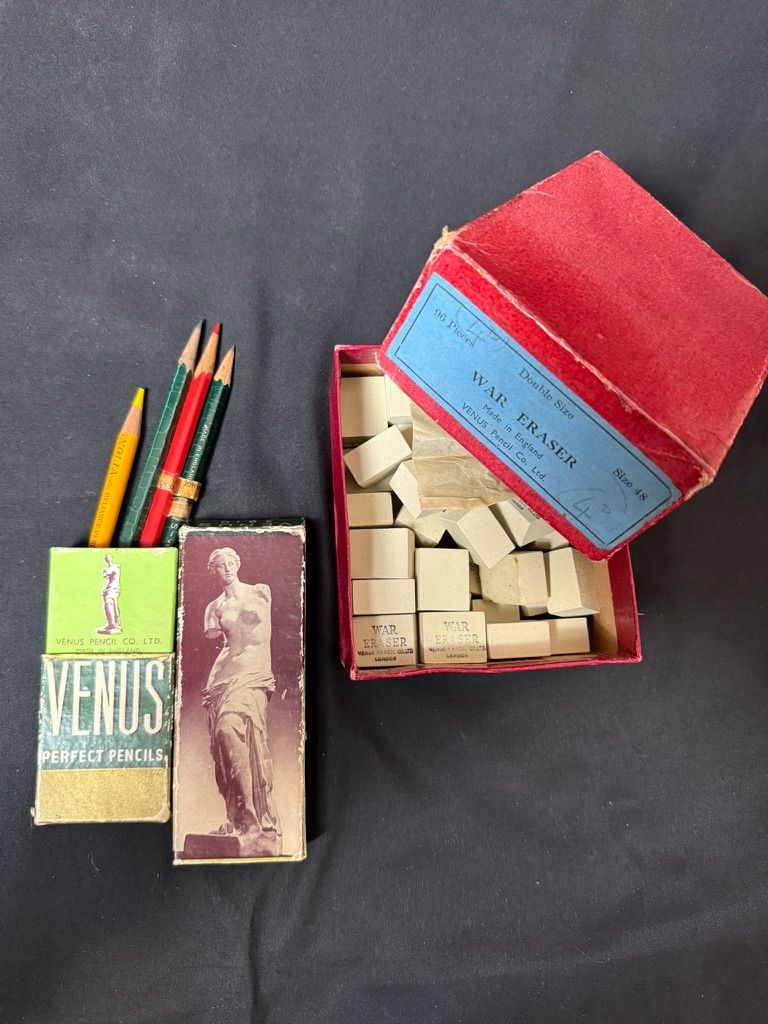 Lot 277: A bundle of war-era pencils and erasers made by Venus