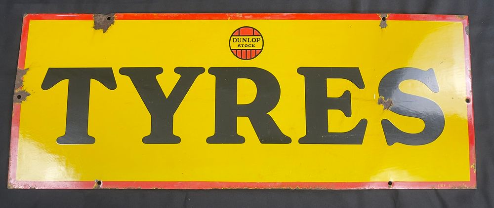 Lot 204: A Dunlop Stock Tyres Enamel Sign
