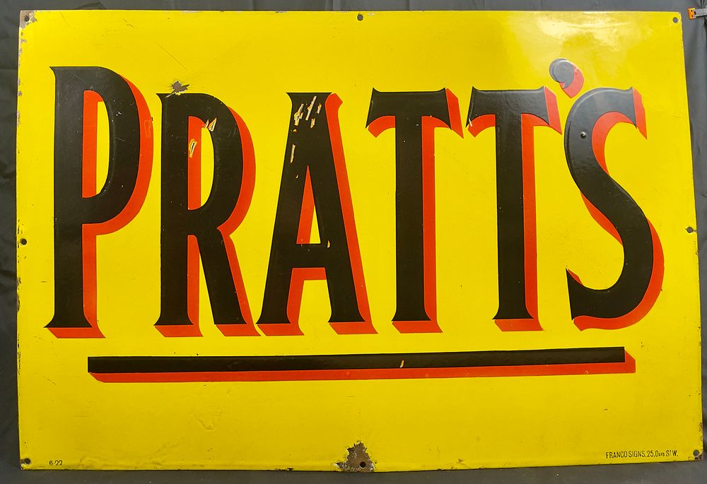 Lot 214: A Pratt’s Motor Spirit Enamel Sign