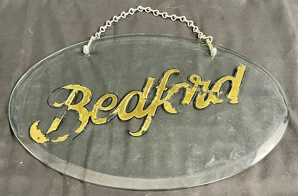Lot 217: A Bedford hanging Glass Sign