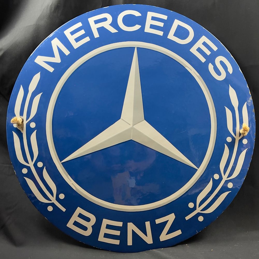Lot 225: A Mercedes-Benz Convex Enamel Sign Mercedes-Benz sign featuring...