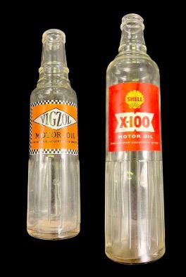 Lot 241: A Shell X-100 Motor Oil Glass Bottle Glass...
