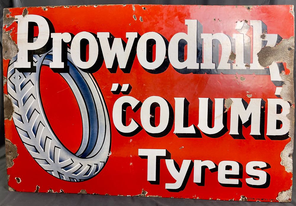 Lot 246: A Prowodnik Columb Tyres Enamel Sign