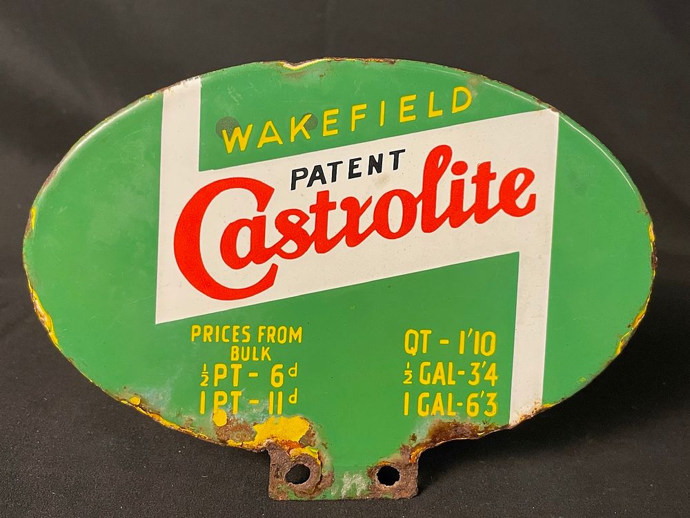 Lot 248: A Wakefield Castrolite Double-Sided Enamel Sign