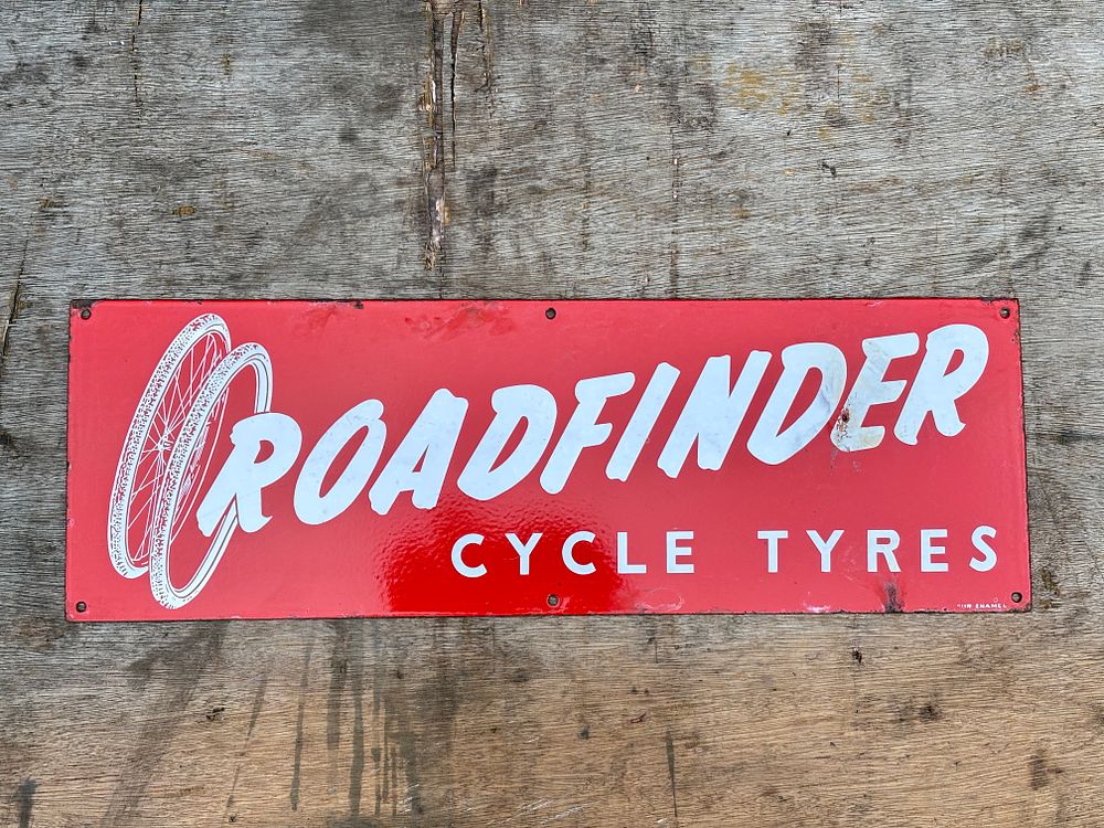 Lot 270: A Postwar Roadfinder Cycle Tyres Enamel Sign Excellent...