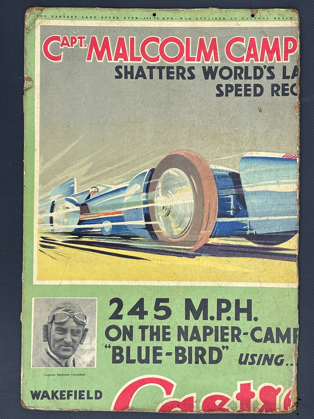 Lot 271: A Castrol Showcard – Malcolm Campbell’s Blue Bird...