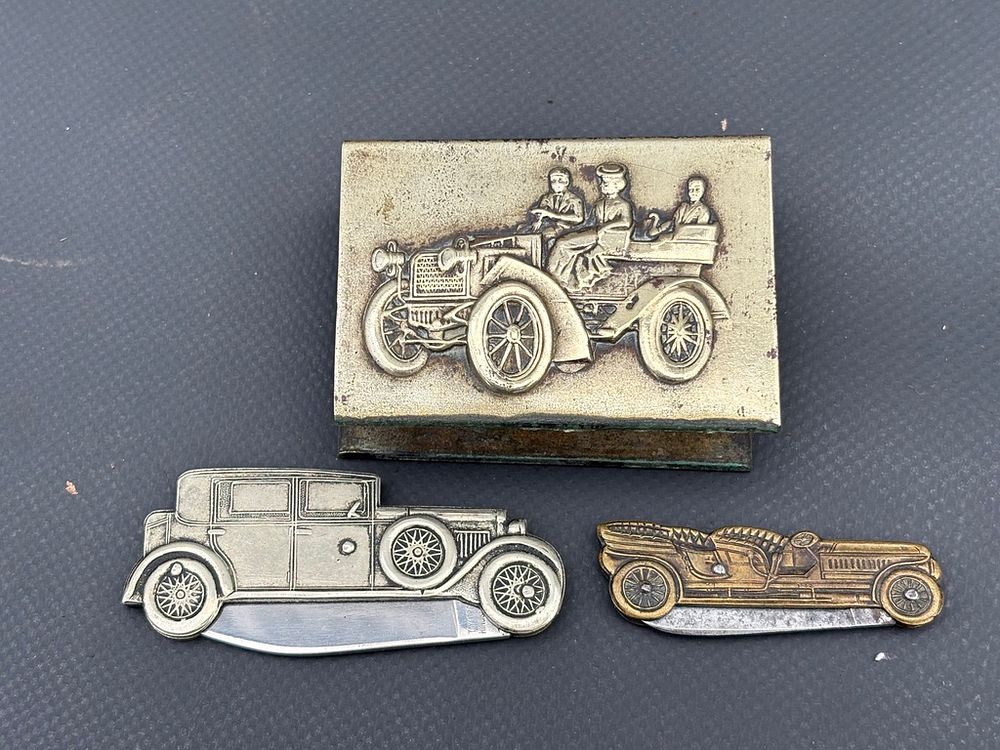Lot 272: A Pressed Metal Matchbook Covers & Pen Knives...