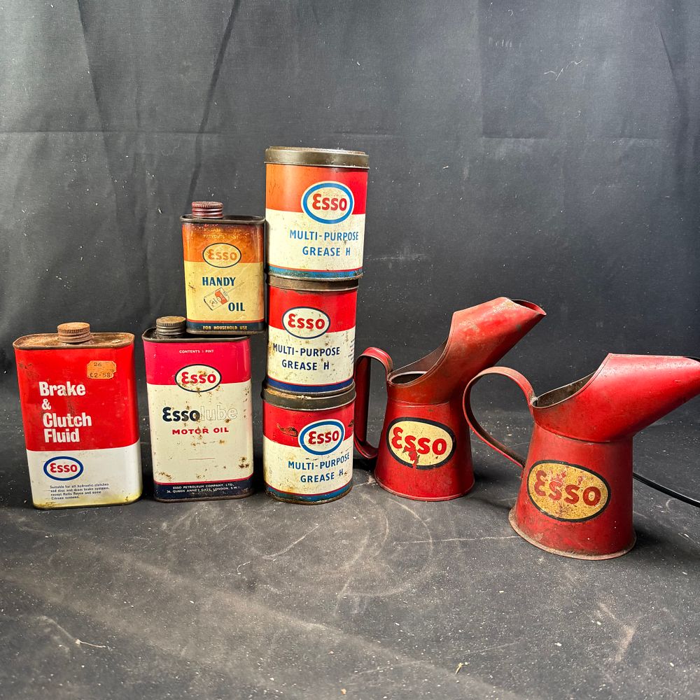 Lot 289: Esso Automotive Product Containers and Oil Pourers Lithographed Tin and Painted Metal