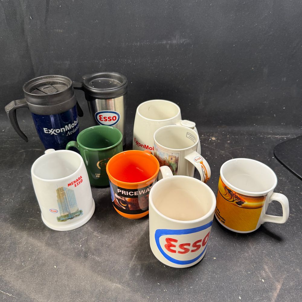 Lot 291: Esso and ExxonMobil Promotional Mug Collection Ceramic and Stainless Steel