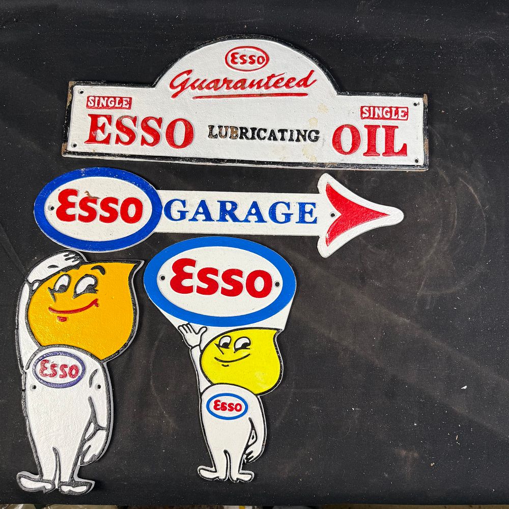 Lot 294: Esso Advertising Signs and Mascot Plaques Cast Iron