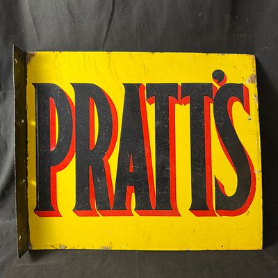 Pratt's Motor Spirit Double Sided Enamel Flange Sign. Double-sided enamel advertising flange 