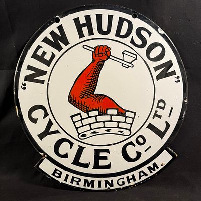 New Hudson Cycle Co. Ltd. Enamel Advertising Sign. Porcelain enamel advertising sign for the New 