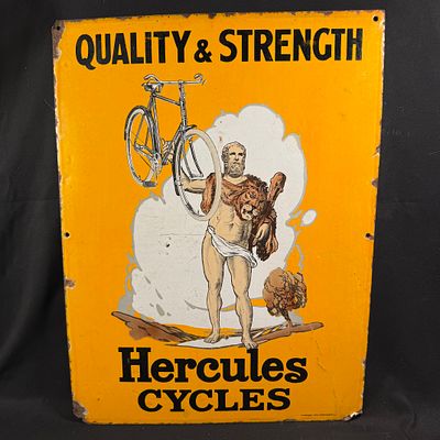 Hercules Cycles Enamel Advertising Sign. Porcelain enamel advertising sign for Hercules Cycles. 
