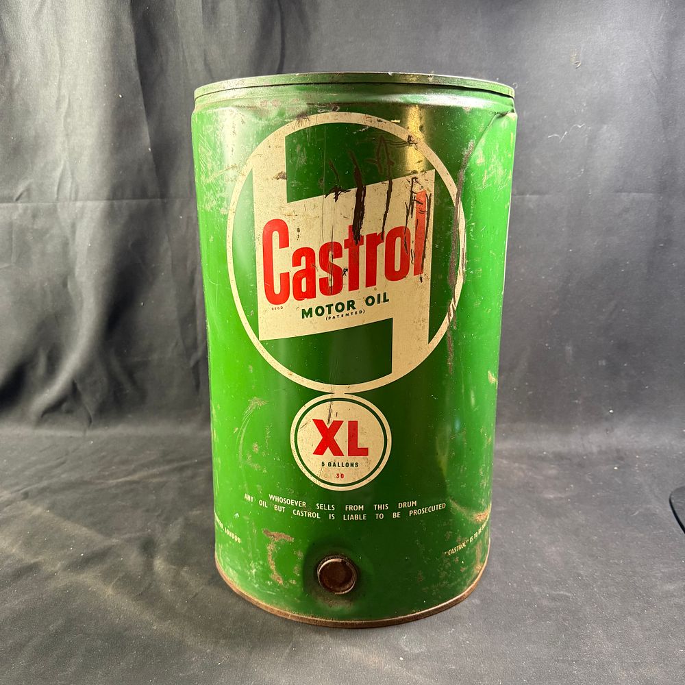 Lot 275: Castrol Motor Oil Five-Gallon Lithographed Tin Drum