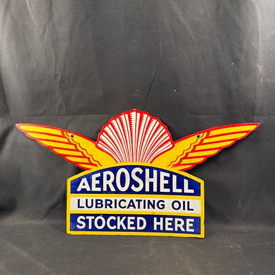 Shell AeroShell Lubricating Oil Enamel Sign. AeroShell porcelain enamel sign on heavy-gauge 