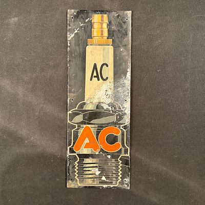 AC Spark Plug Lithographed Tin Advertising Sign. Lithographed tin advertising sign for AC Spark 