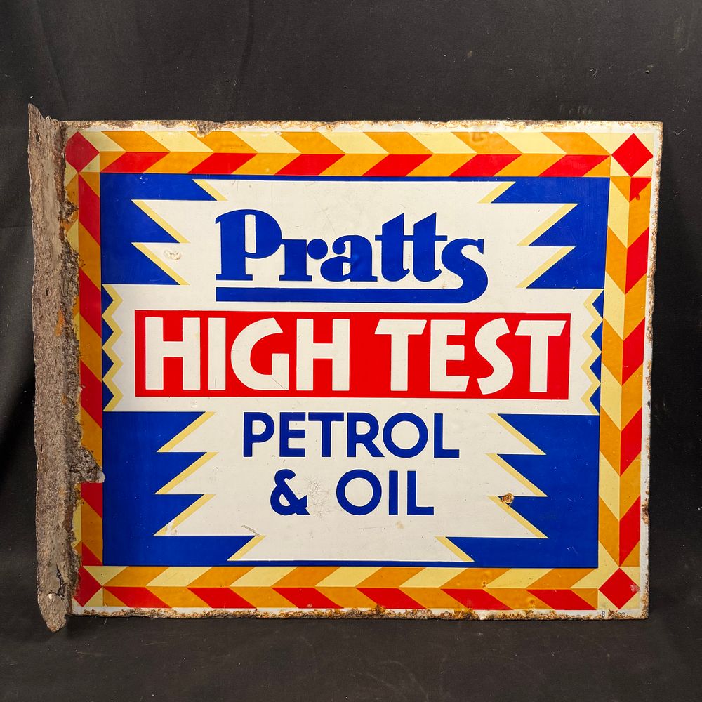 Lot 211: Pratts High Test Petrol and Oil Enamel Flange Sign
