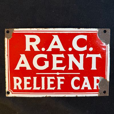 RAC Agent Relief Car Enamel Sign. RAC Agent Relief Car enamel sign. Rectangular vitreous enamel 