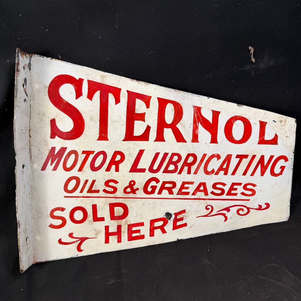 Lot 210: Sternol Motor Lubricating Oils and Greases Enamel Flange Sign
