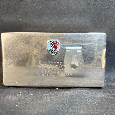 Engraved BARC Aintree Sunbeam Rapier Presentation Box. Silver-toned presentation box, wood-lined 