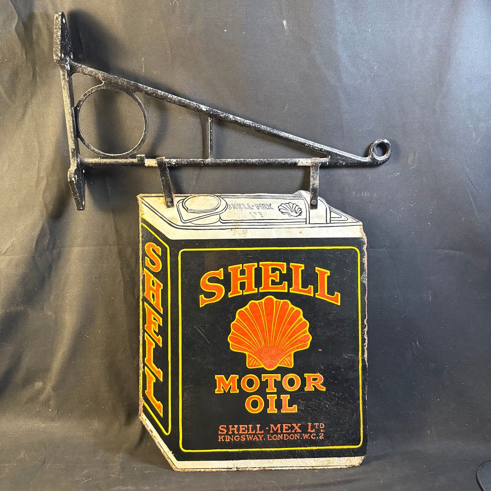 Lot 209: Shell Motor Oil Double-Sided Die-Cut Enamel Sign