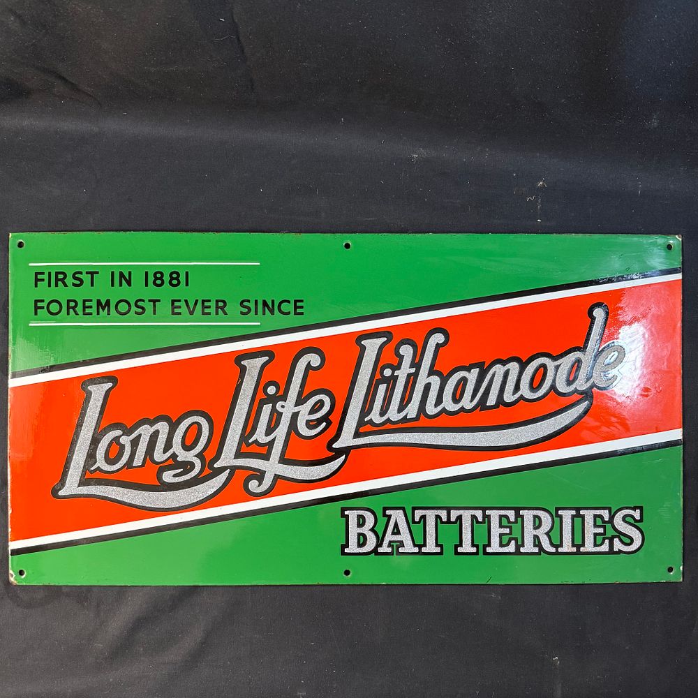 Long Life Lithanode Batteries Metal Advertising Sign. Rectangular metal sign for Long Life 