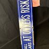 Enamel All Cars At Owners Risk Sign. Rectangular cobalt blue enamel sign with white "ALL CARS AT Image - 7