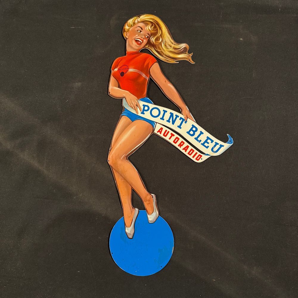 Lot 205: Point Bleu Autoradio Die-Cut Pin-Up Metal Sign