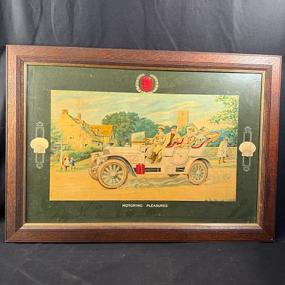 Framed Shell Motor Spirit Advertising Print: Motoring Pleasures by George Gibbs. Framed 