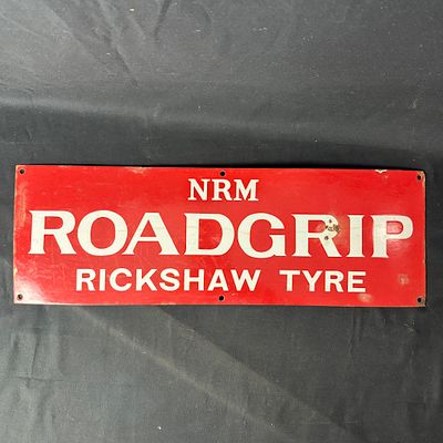 NRM Roadgrip Rickshaw Tyre Enamel Advertising Sign. NRM Roadgrip Rickshaw Tyre porcelain enamel 
