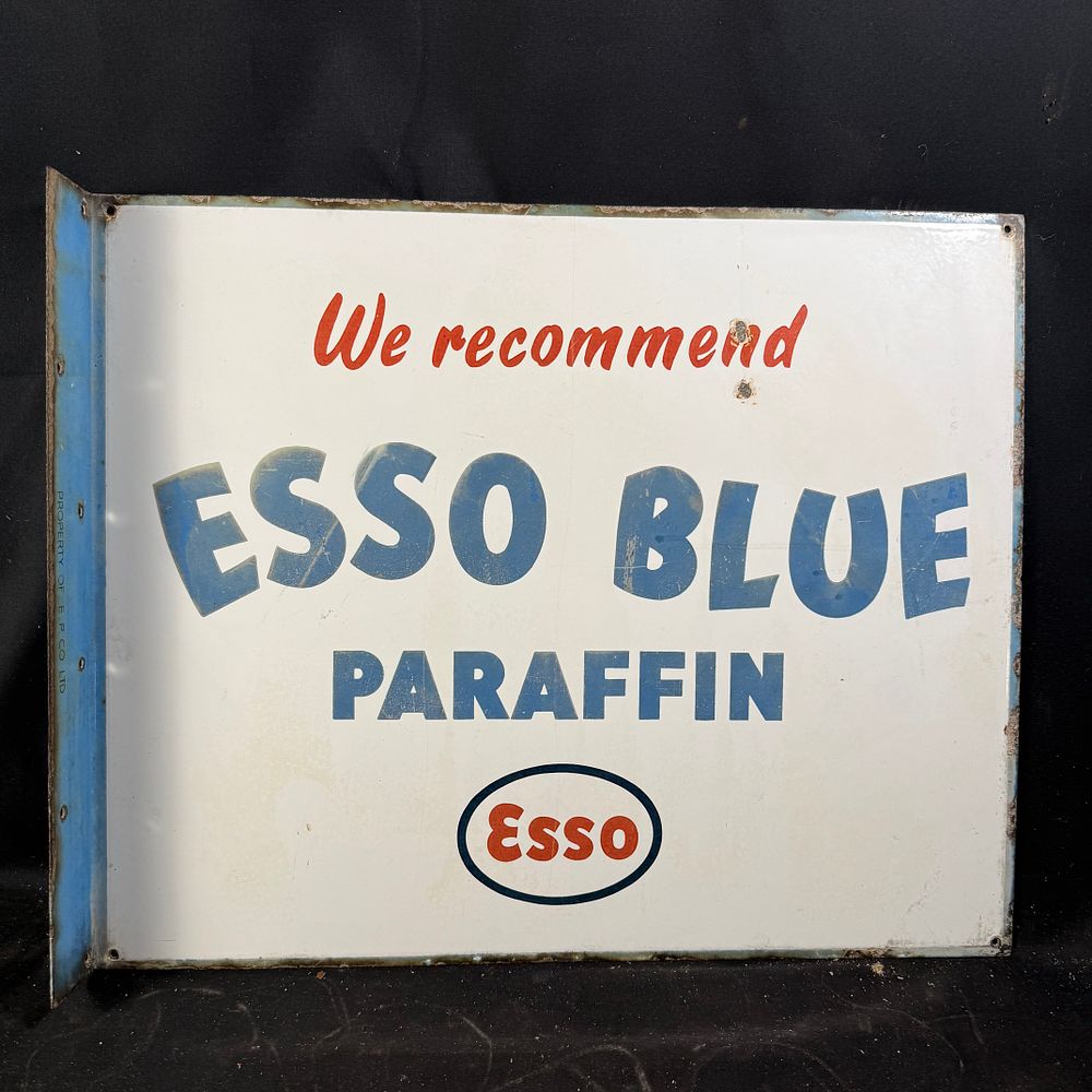 Lot 264: Esso Blue Paraffin Double-Sided Enamel Flange Sign