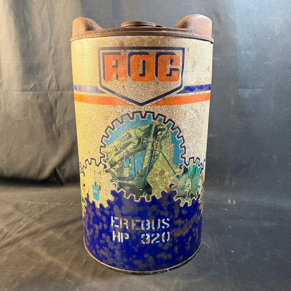 Lot 276: ROC Lubricants Industrial Lithographed Tin-Plated Steel Oil Drum