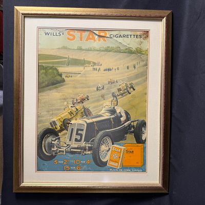Wills's Star Cigarettes ERA at Brooklands Counter Top Advertising Poster. Advertising poster for 