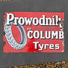 Prowodnik Columb Tyres Enamel Advertising Sign. Prowodnik Columb Tyres enamel sign. Red ground Image - 3