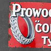 Prowodnik Columb Tyres Enamel Advertising Sign. Prowodnik Columb Tyres enamel sign. Red ground Image - 4