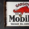Gargoyle Mobiloil Vacuum Oil Company Enamel Flange Sign. White flanged enamel sign with red Image - 1